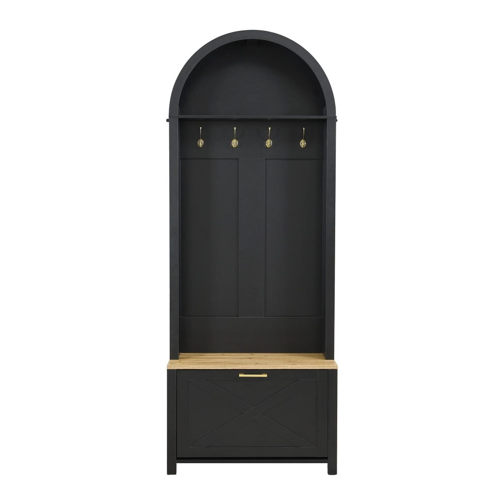 Mobile da Ingresso con Ganci; Ripiano e Scarpiera per Ingresso in MDF 75 x 35 x 195 cm Nero Legno