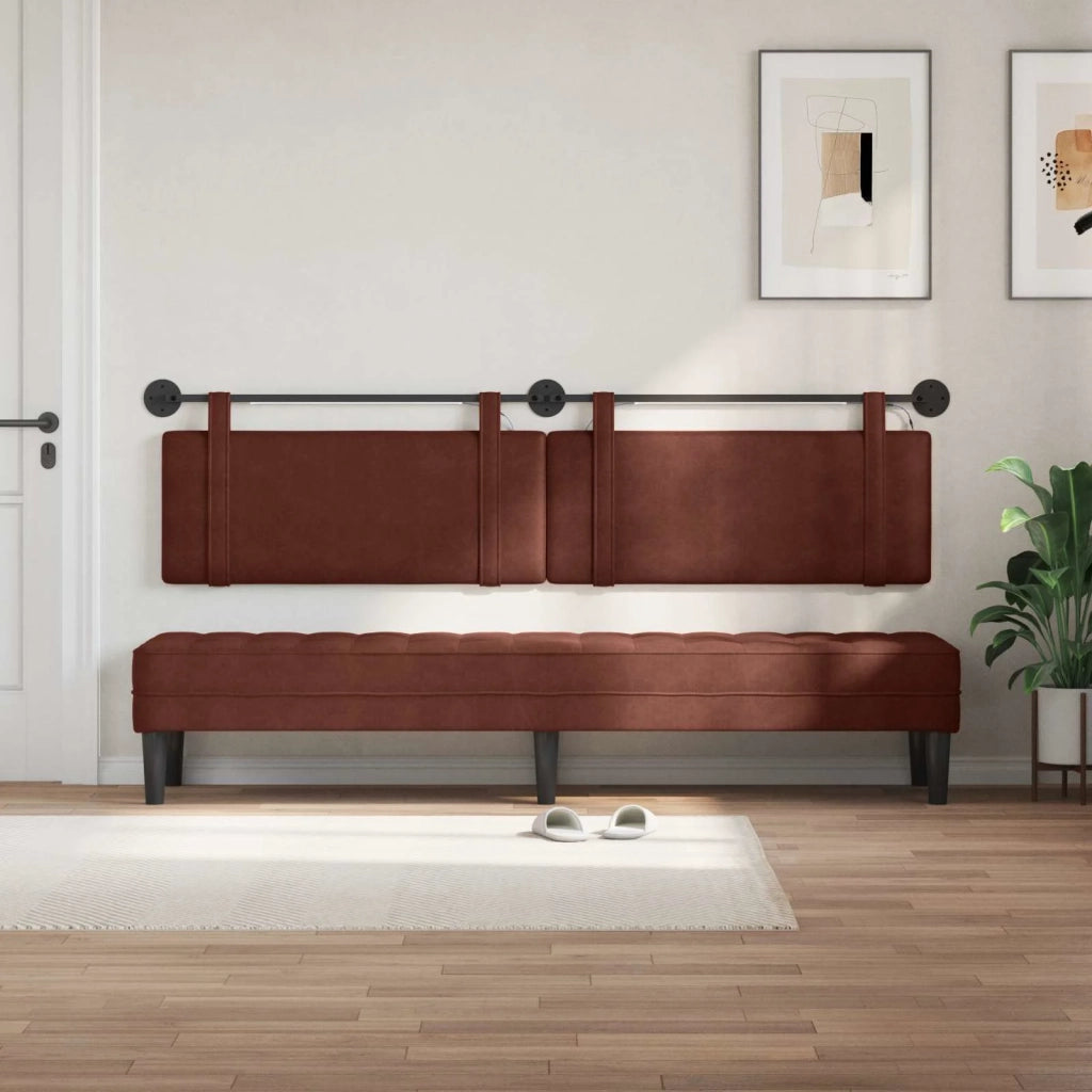 Testiera | Testata sospesa Con luce LED Marrone Lucido PU Antico