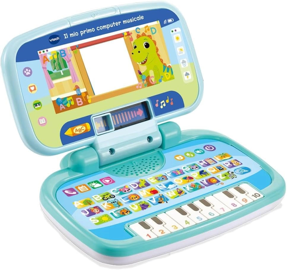 VTech Il Mio Primo Computer Musicale, Computer Interattivo Bambini, Computer con 4 Applicazioni/Giochi, Pratica Maniglia