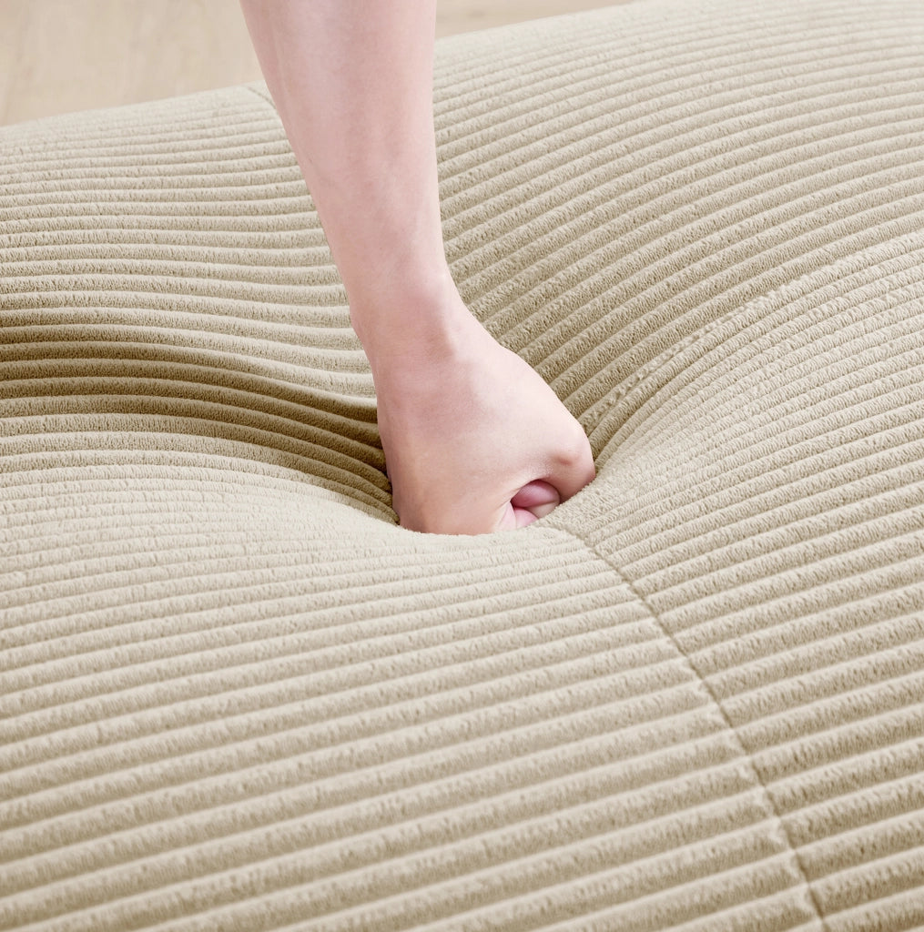 Divano angolare modulare 4 posti in velluto a coste beige, 32D, senza montaggio