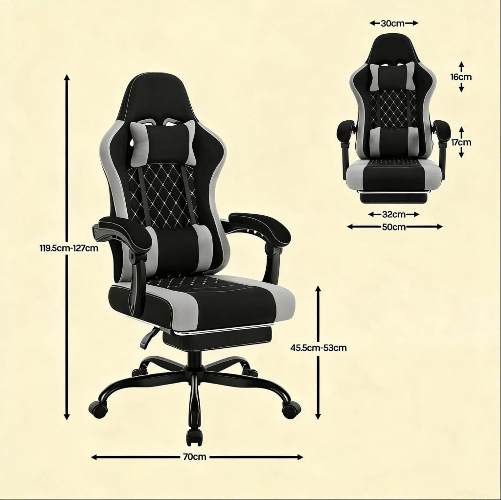 Sedia gaming ergonomica con massaggio USB e poggiapiedi