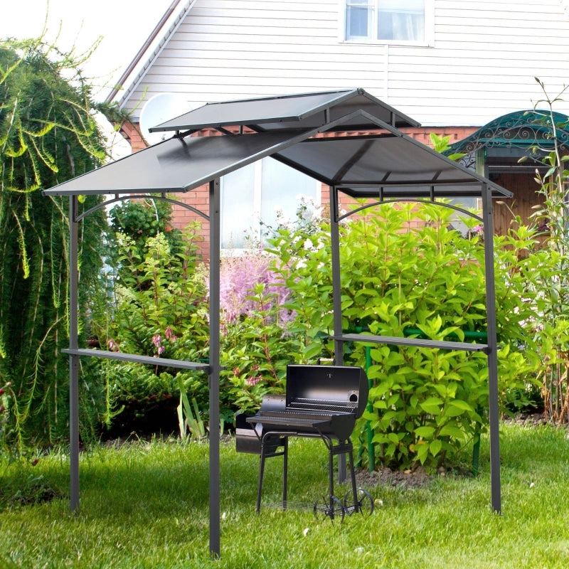 Gazebo per barbecue con tetto in PC resistente alla pioggia e ai raggi UV; due ripiani laterali; 240 × 150 × 250 cm