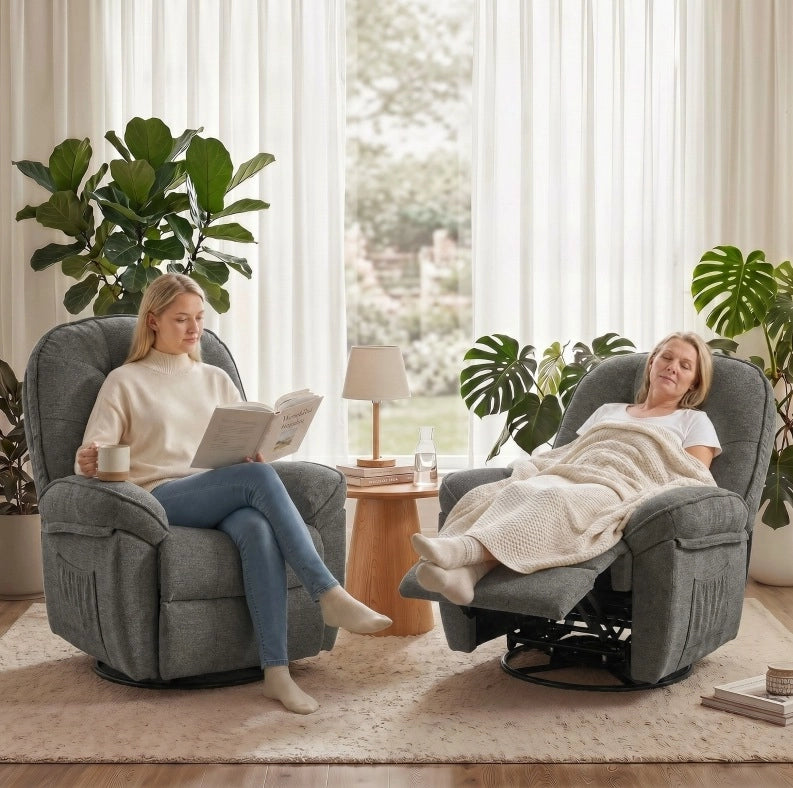 Poltrona relax ULEVR girevole e dondolo con reclinazione fino a 145¡ã, poggiapiedi e tasche, grigio chiaro
