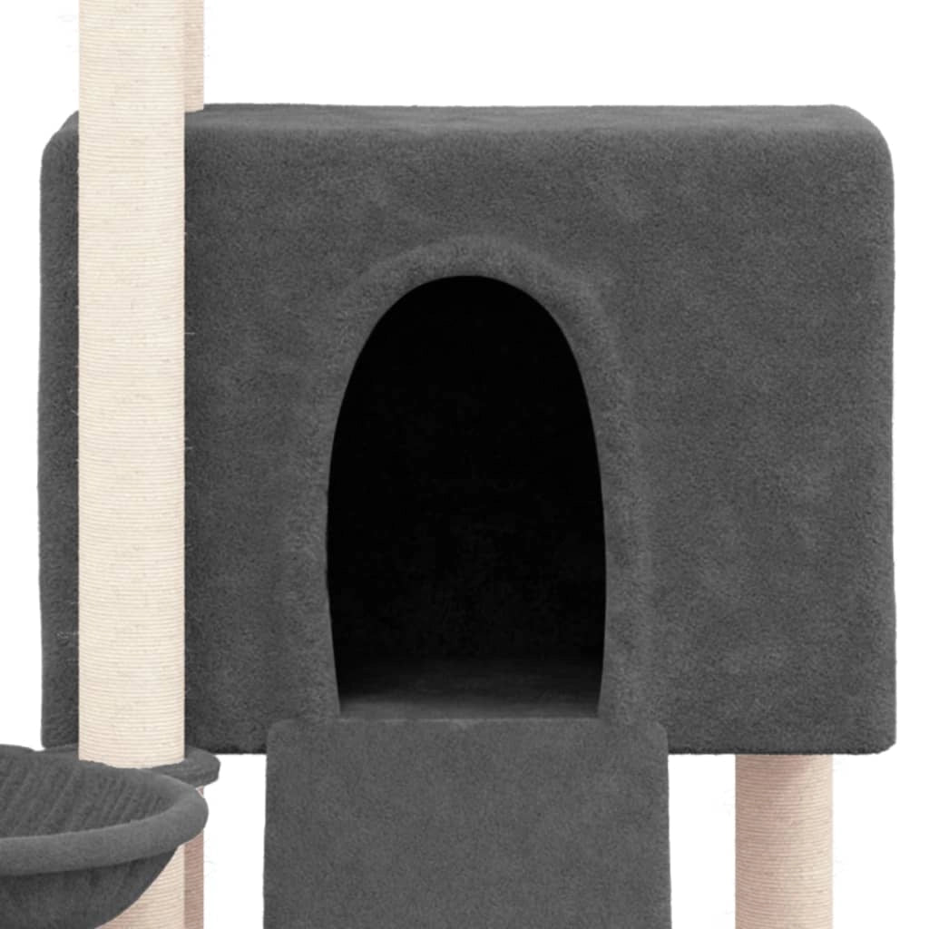 Tiragraffi per gatti torre per arrampicata giocattolo piattaforma per arrampicata con tiragraffi in sisal scuro 96 cm grigio 02_0022719