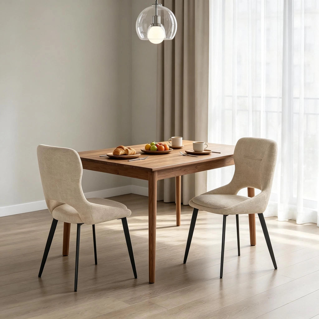 2 Sedie da pranzo imbottite in chenille, struttura in metallo, colore cachi