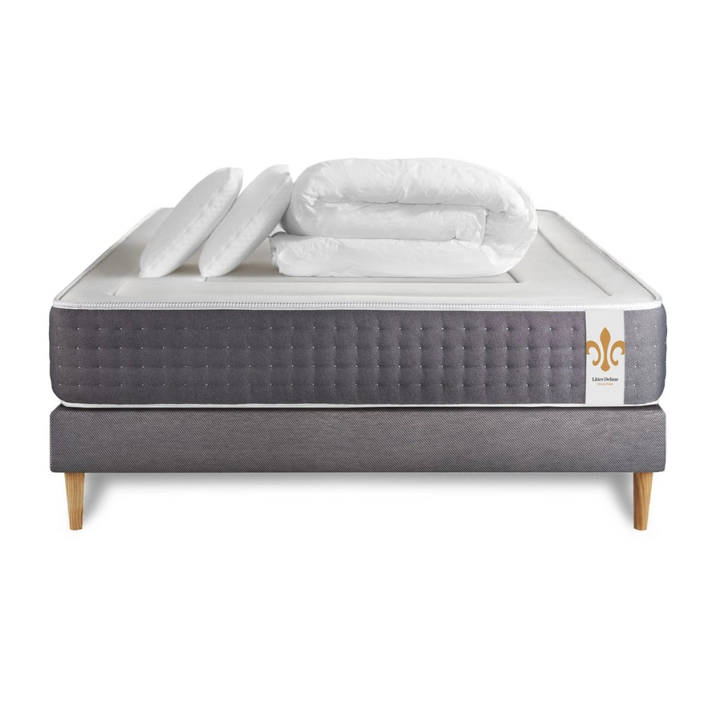 Pacchetto letto completo - Materasso 140x200cm + Box spring con doghe (kit) + 2 cuscini + Piumino - Vingt-Six