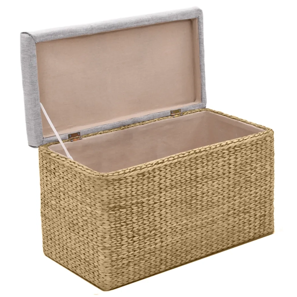Panca e 2 Pouf in Giunco Grigio
