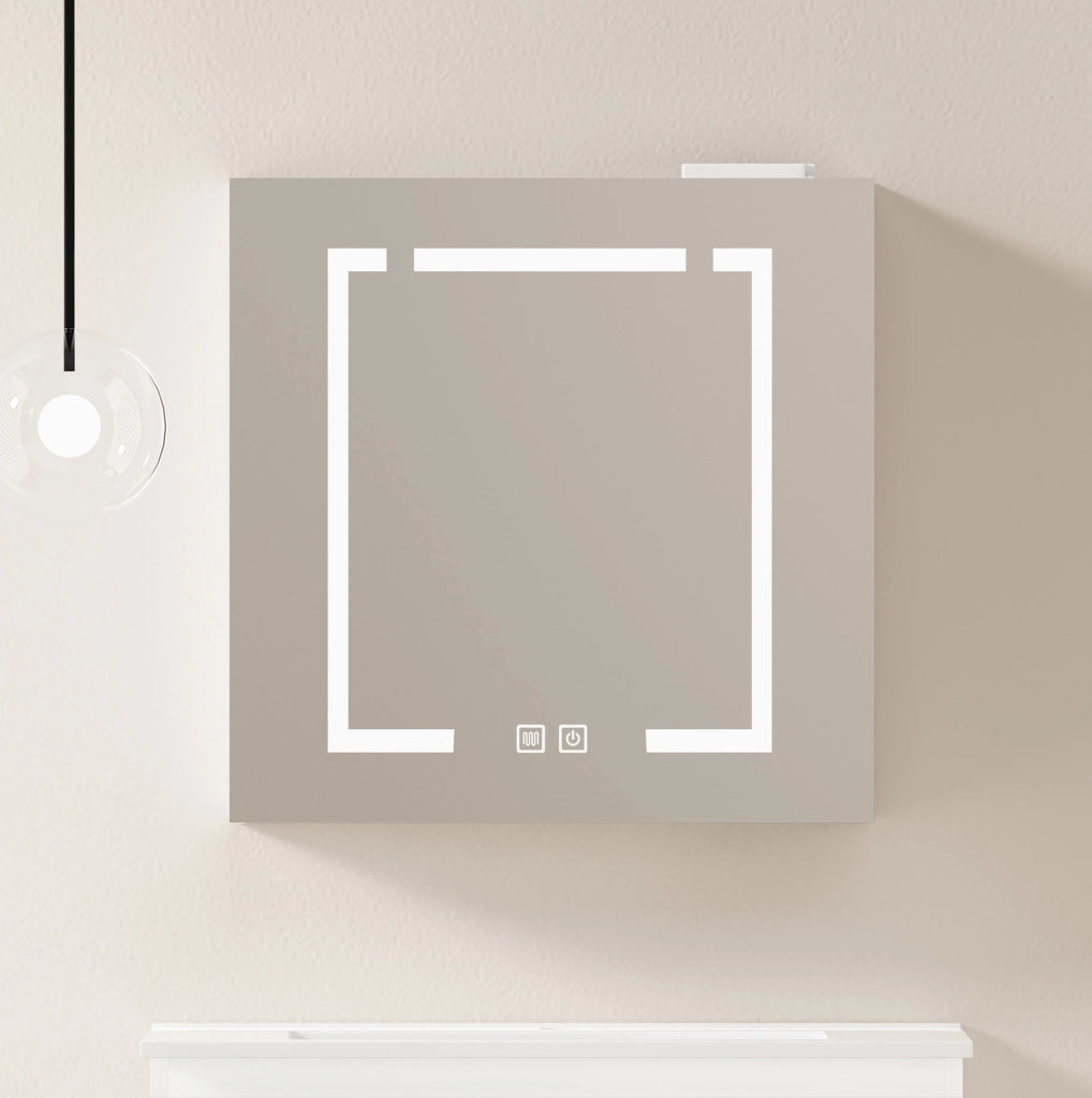 Armadio a specchio LED da parete 60 cm in MDF e vetro bianco