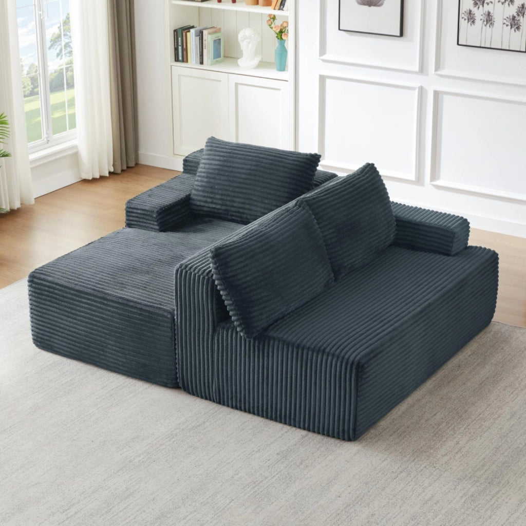 Divano a L, divano senza struttura, divano letto modulare, seduta profonda e confortevole, grigio scuro