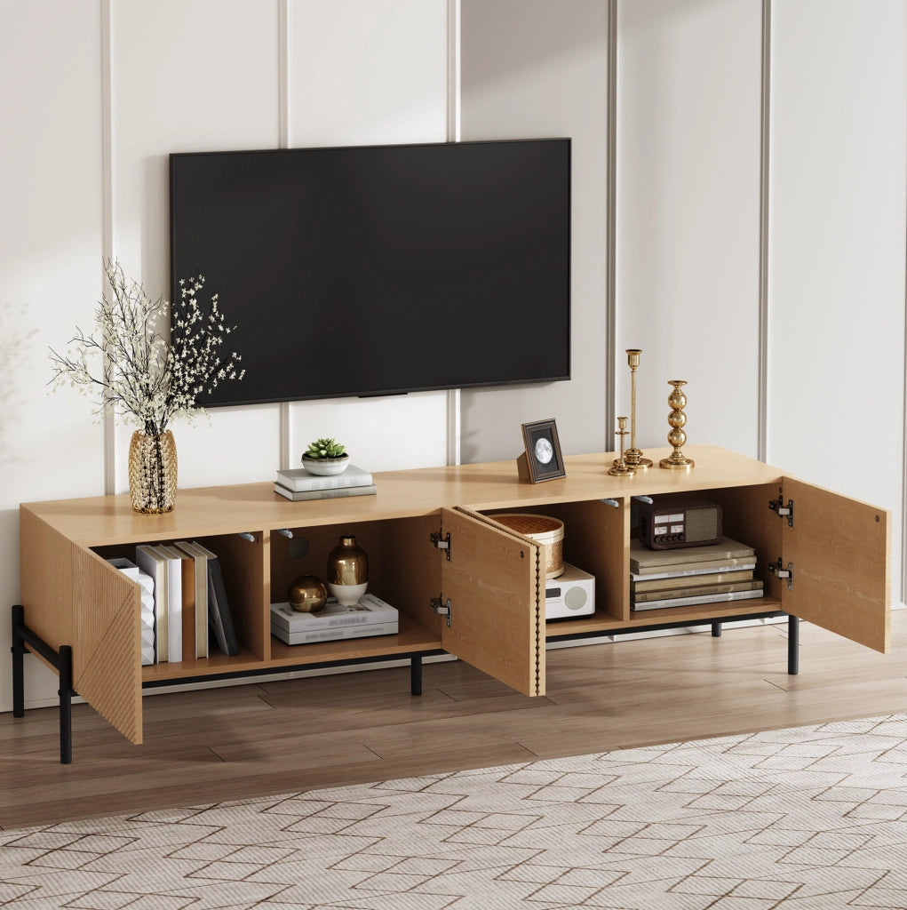 Mobile porta TV in MDF naturale con 4 ante e texture 3D