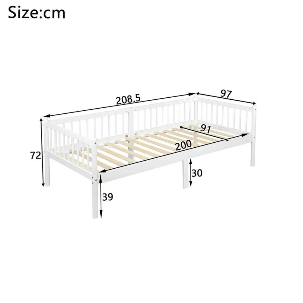 Letto singolo daybed 90x200 cm con sponde su 3 lati e 14 doghe bianco HOMVRA