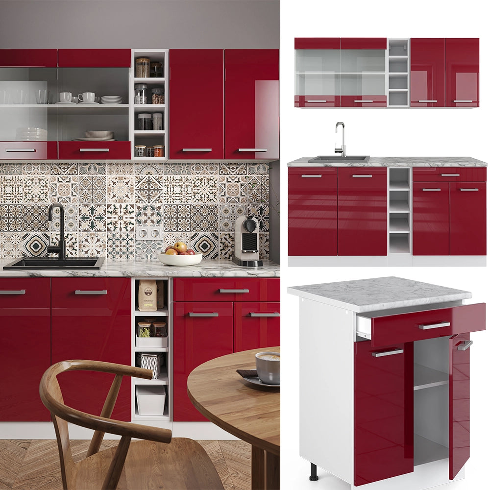Vicco Cucina completa Rosso lucido/bianco 160 cm senza piano di lavoro