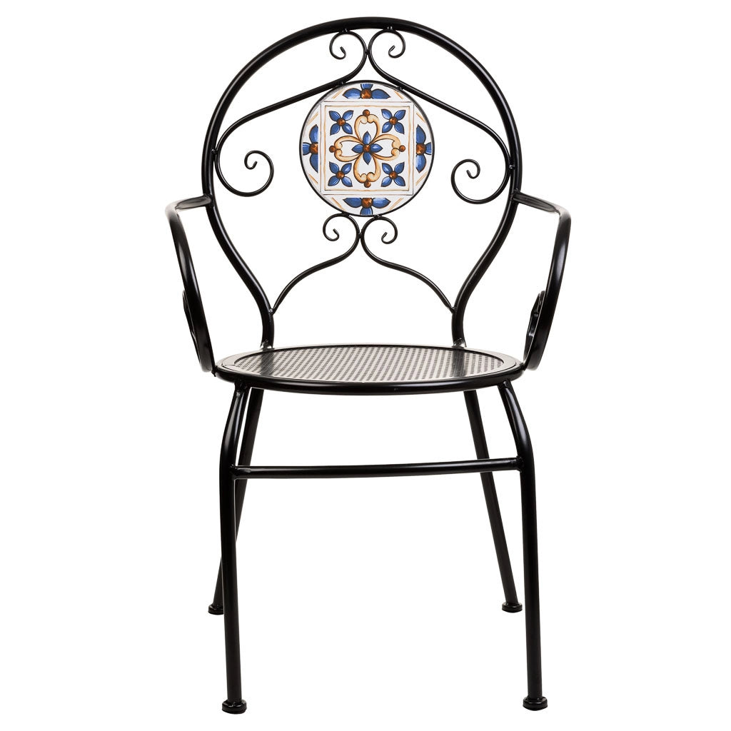 Poltrona in mosaico Blu e ferro battuto 58x54x88h