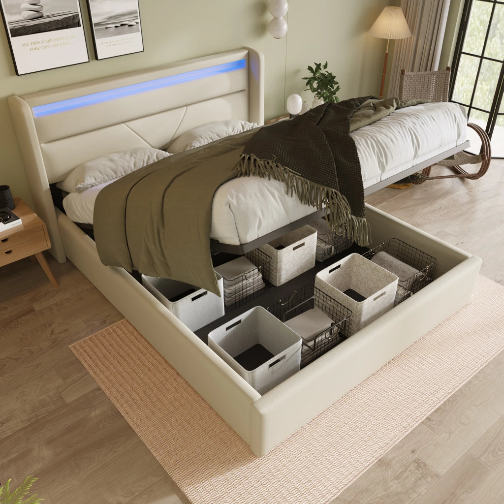 letto a stoccaggio idraulico in pu bianco 160x200 cm