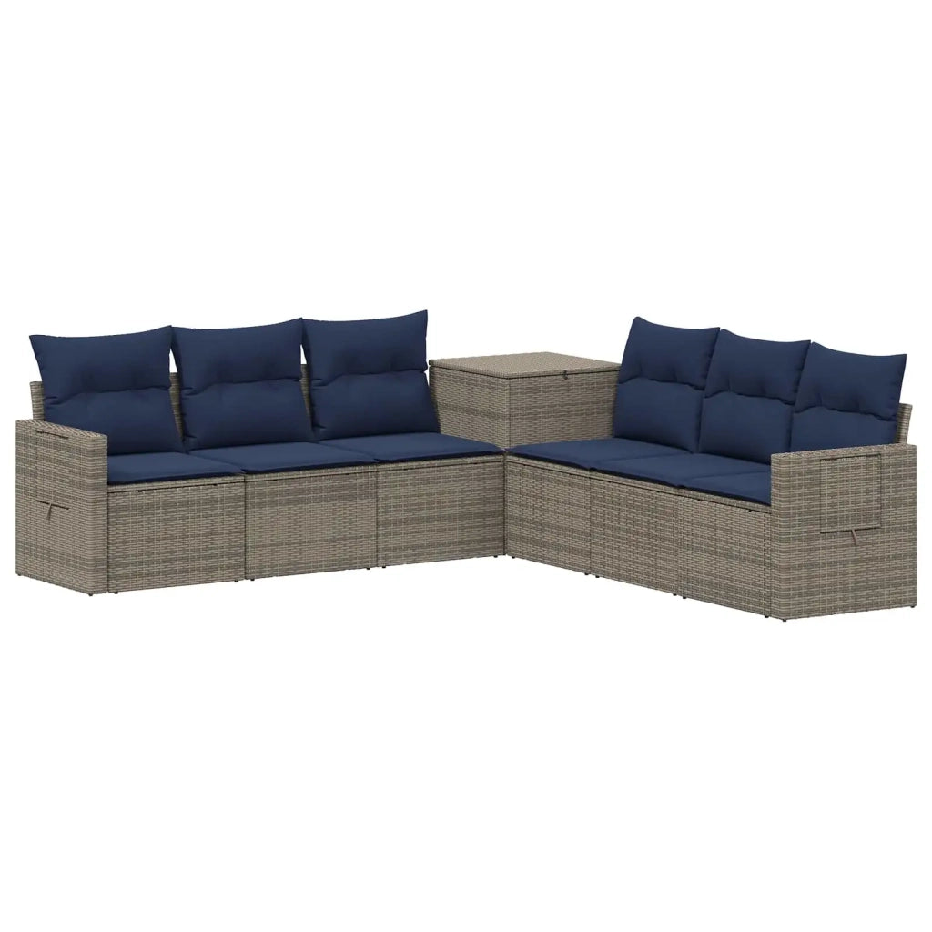 Set di divani 7 pz Grigio e Blu Navy Rattan sintetico e Acciaio 3448805