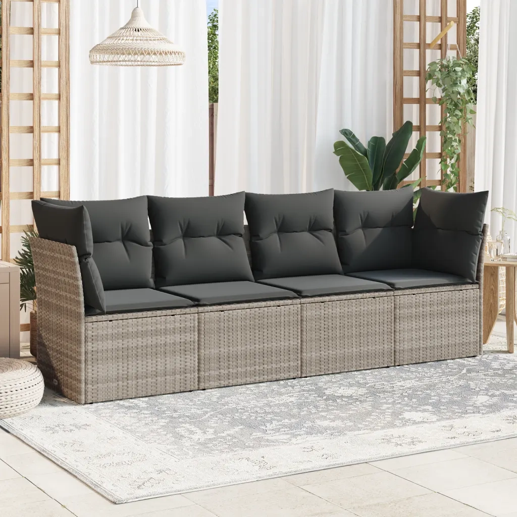 Set Divano da Giardino 4pz | Set Salotto da Giardino con Cuscini Grigio Chiaro Polyrattan