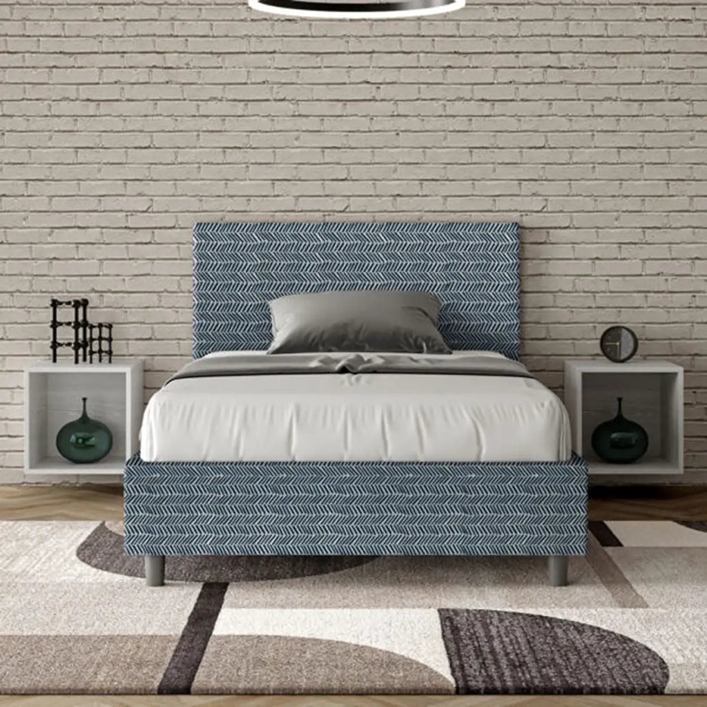 Letto una piazza e mezza con rete imbottito 120x190 tessuto Aragona 8 blu Adele