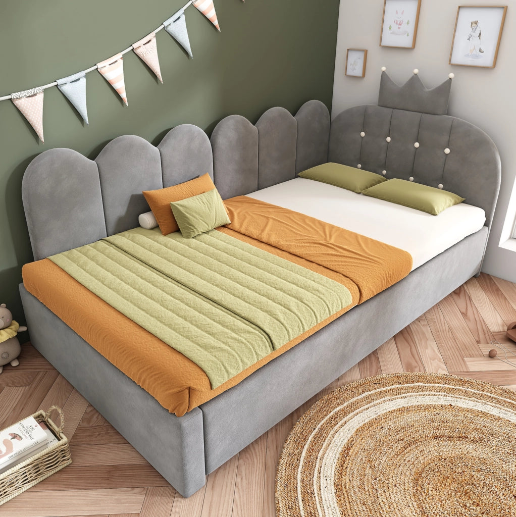 Letto singolo 90x200 cm con letto estraibile 90x190 cm in velluto grigio HOMVRA