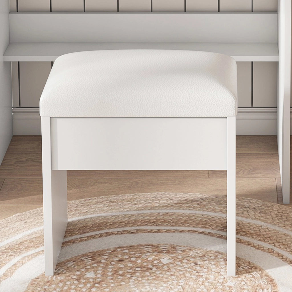 Set da toeletta con sgabello imbottito, specchio a LED, presa di corrente e cassetto, bianco