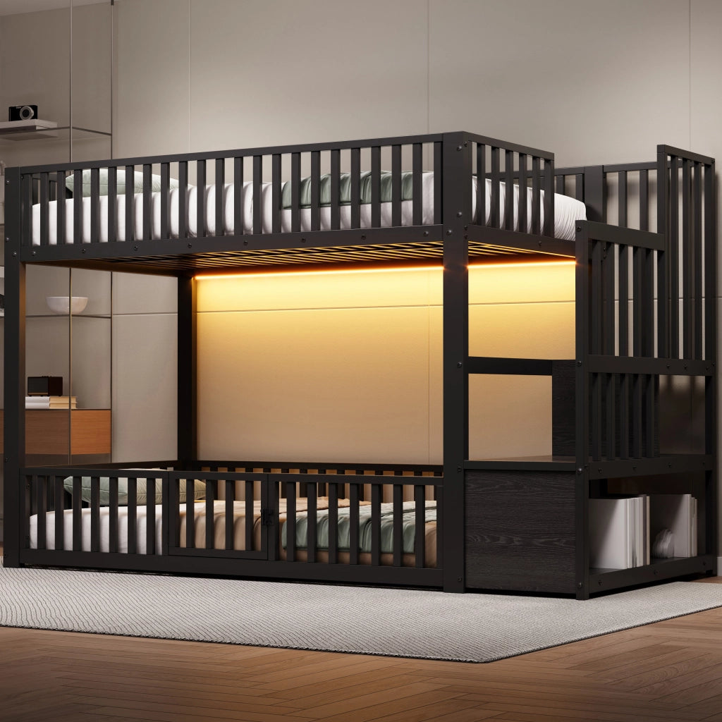 Letto a Castello con Contenitore e LED ¨C MINIMAL ¨C Nero 90x200