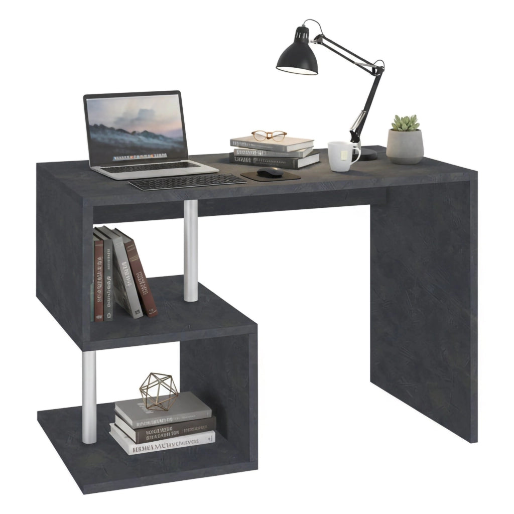 Acan, Scrivania 2 Ripiani Made in Italy, 100x50x78h cm Grigio Ardesia