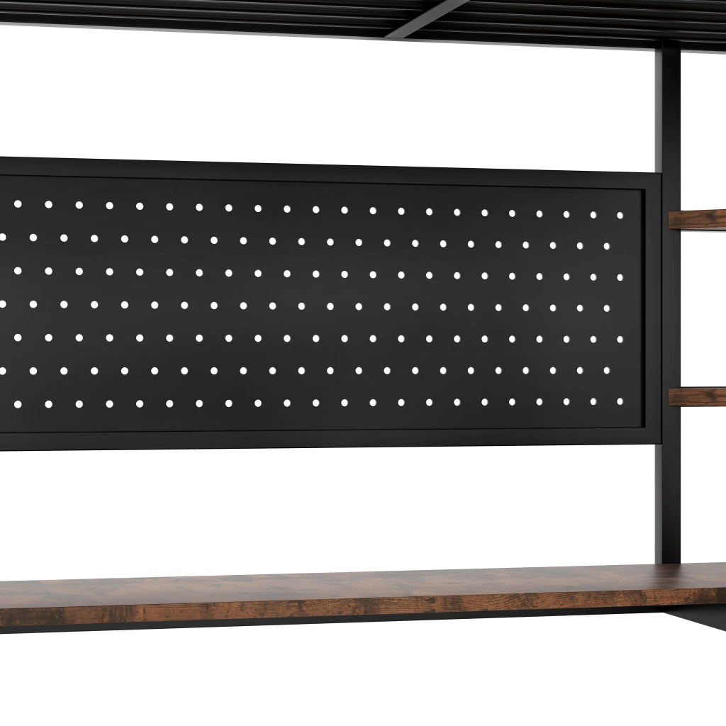 Letto a soppalco 140 × 200 cm con scrivania ripiani LED USB Type-C metallo e MDF nero