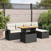Set Divano da Giardino 6 pz con Cuscini Nero Polyrattan Acacia 3328022