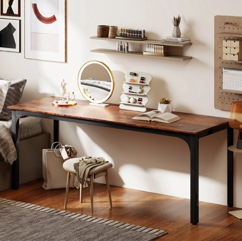 Scrivania da ufficio in stile rustico industriale, 200x60x75 cm, piano in truciolato melaminico marrone