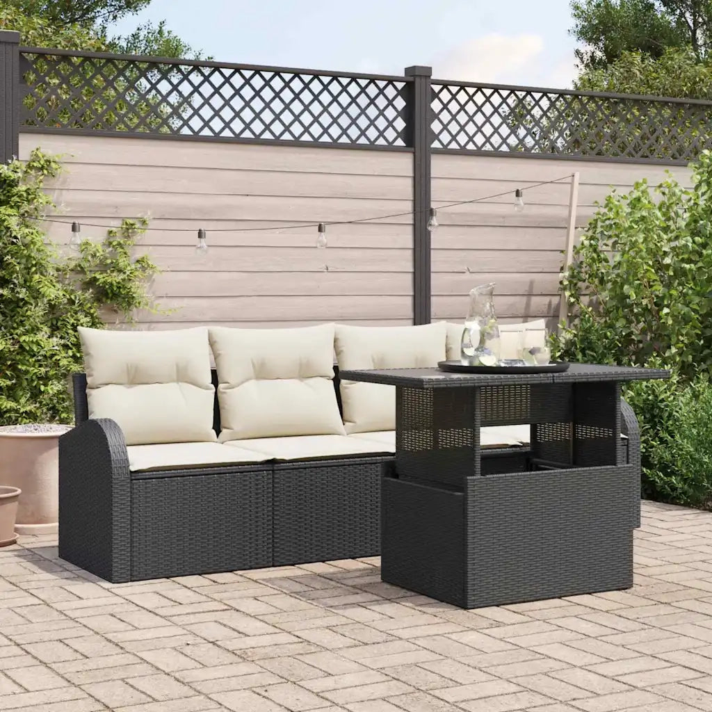 Set Divano da Giardino con cuscino 5 pcs Nero Poly Rattan