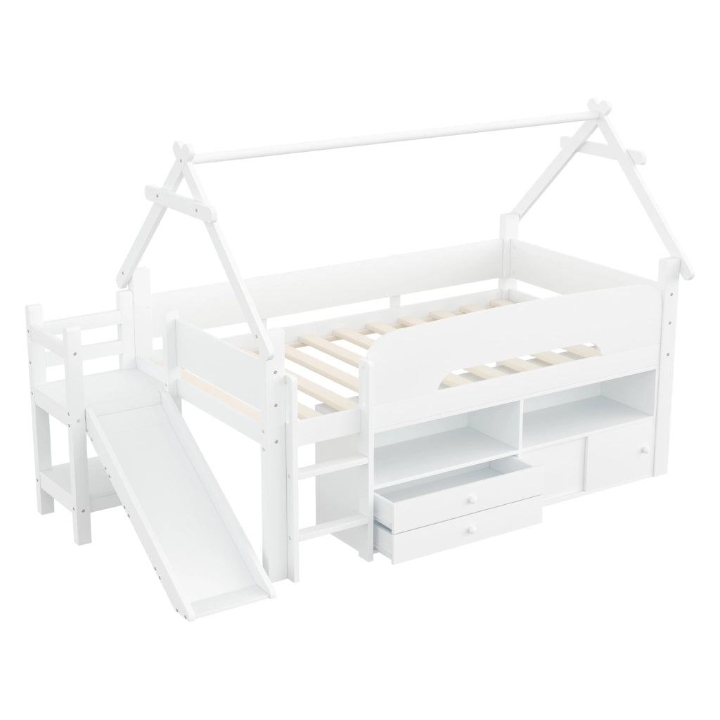 letto bambini massello legno mdf bianco 252.5 x 118 cm