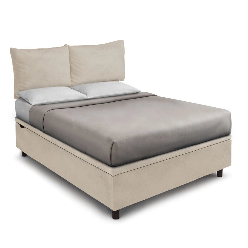 Letto imbottito Matrimoniale 180x190 cm Soft - Contenitore,Microfibra,Sabbia