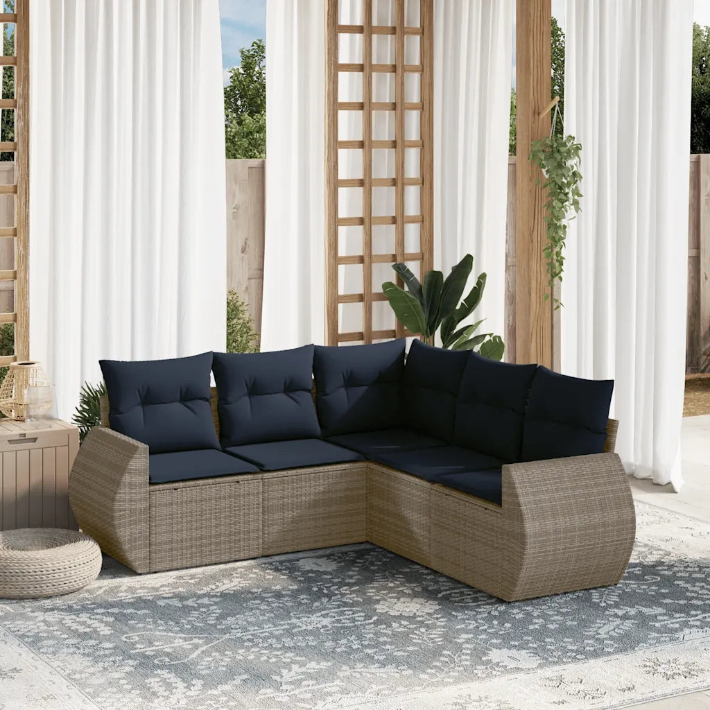 Set Divani da Giardino 5 pz con Cuscini Grigio in Polyrattan 3221350
