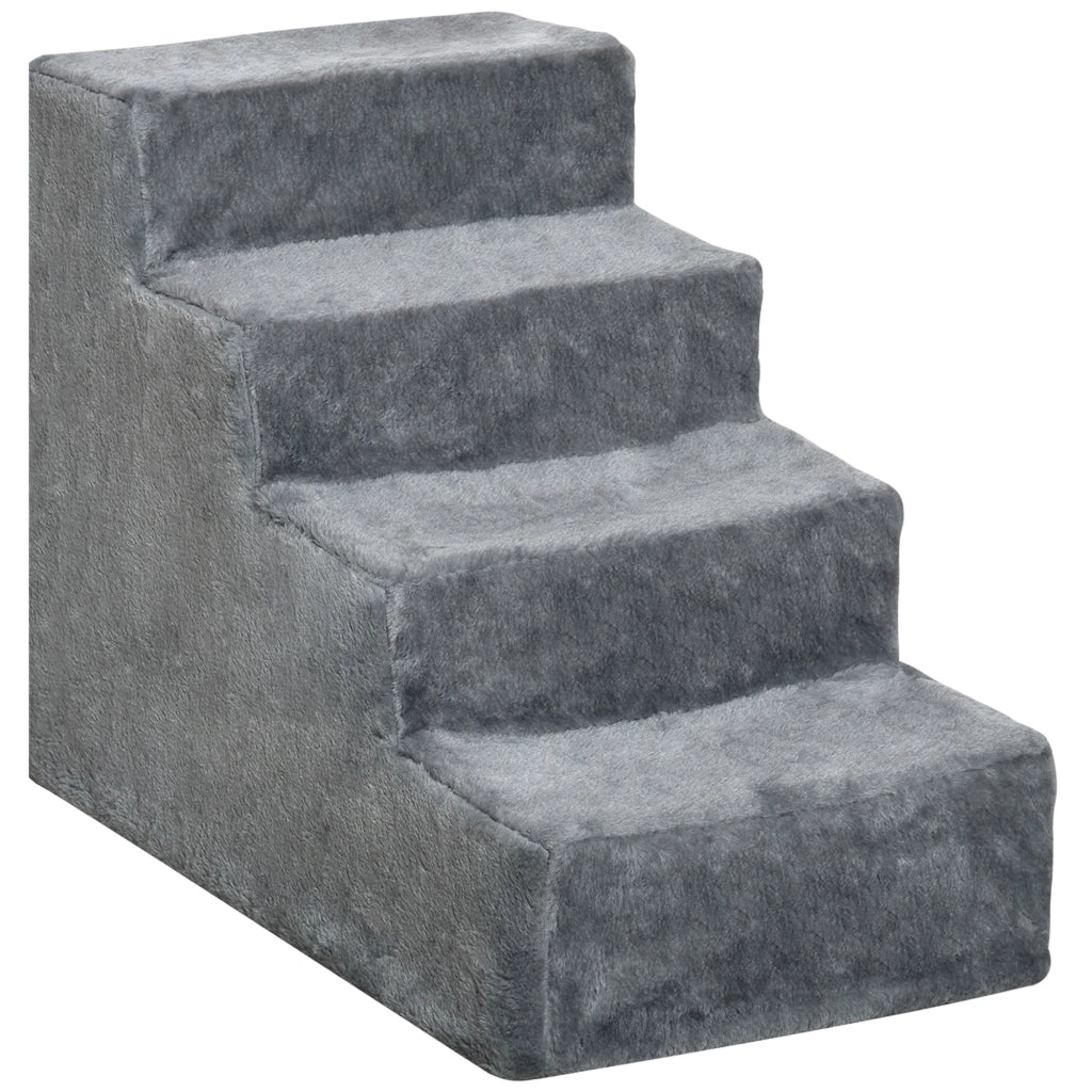 Scaletta per Cani Portatile a 4 Gradini, in Tessuto Vellutato Sfoderabile e Truciolato, 60x35x44 cm, Grigio