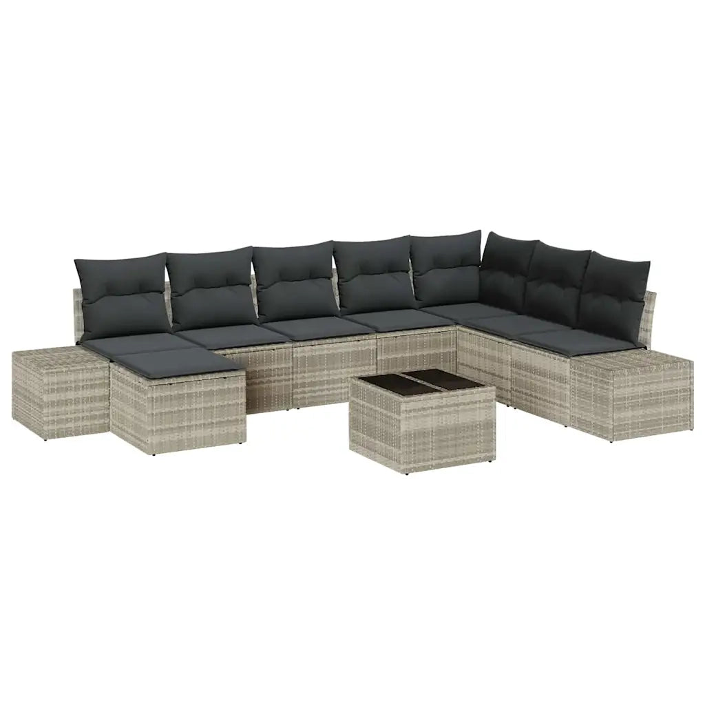 Set Divano da Giardino 9 pcs Grigio chiaro polyrattan 3347192