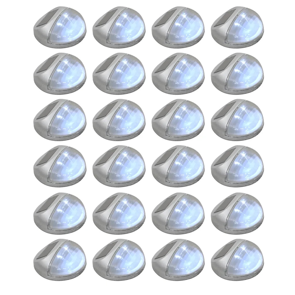 Set di 24 lampade solari da parete rotonde 11 x 5 cm illuminazione automatica esterna in PP argentato 02_0046381