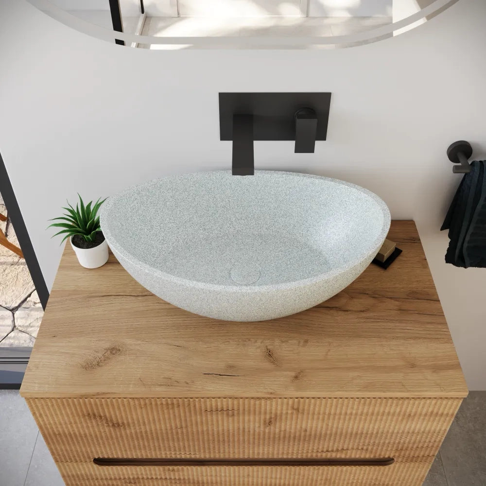 Lavabo da appoggio ovale in microcemento 54,8x34,8x18,5 cm bianco | Onega
