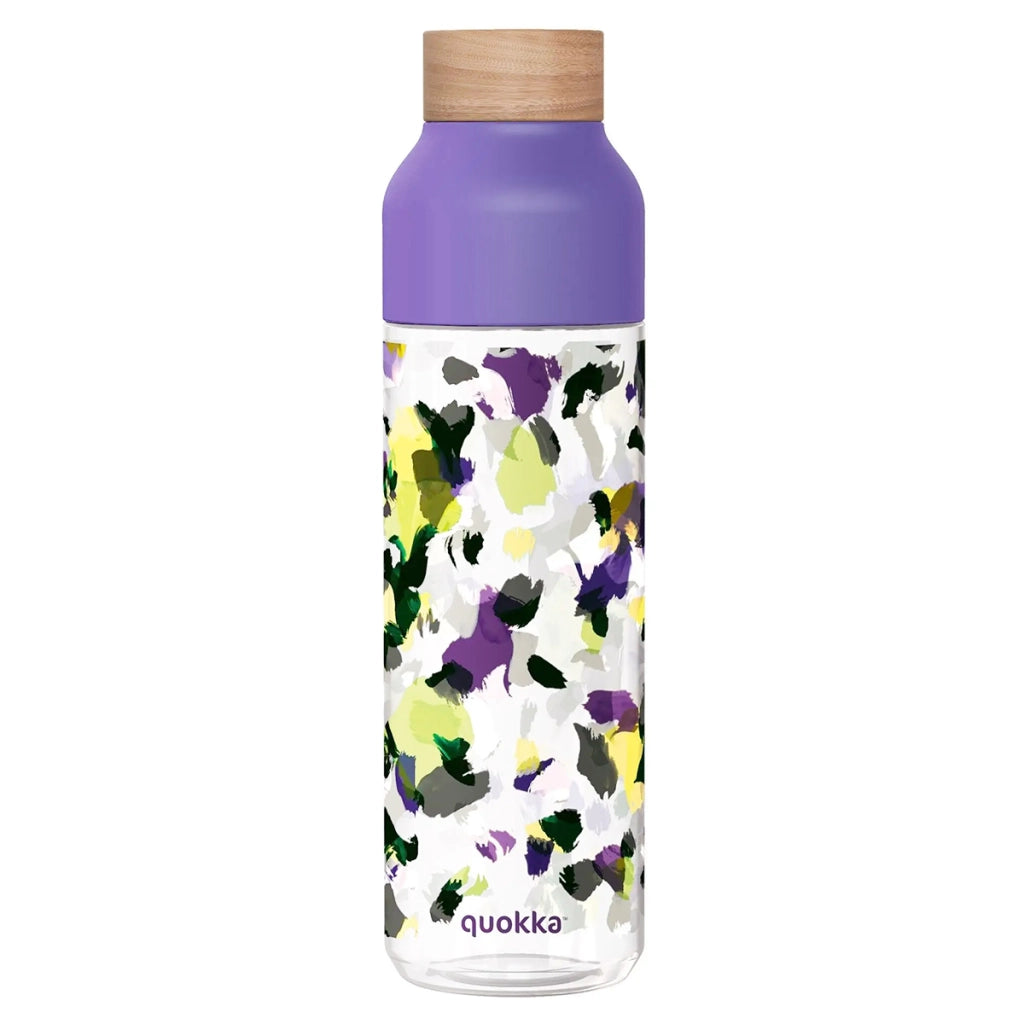 Bottiglia d'acqua riutilizzabile Ice 840ml con tappo in legno e motivo floreale stilizzato Viola Quokka