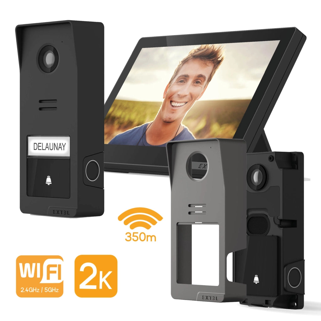 Extel Wave 3 Videocitofono Senza fili Smart Wi-Fi con impronta digitale e controllo da smartphone, Visione Notturna, Apertura da remoto + Cover Esterna Color Grafite