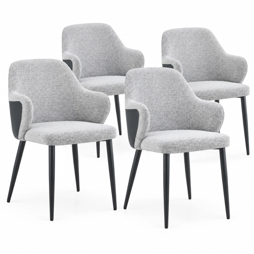Set 2 sedie da pranzo in tessuto grigio e PU nero con gambe in metallo HOMVRA