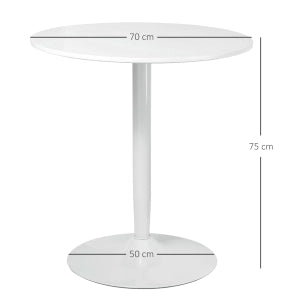 Tavolo da pranzo rotondo per cucina in MDF bianco con base in acciaio e piedini antiscivolo Ø 70 × 75 cm