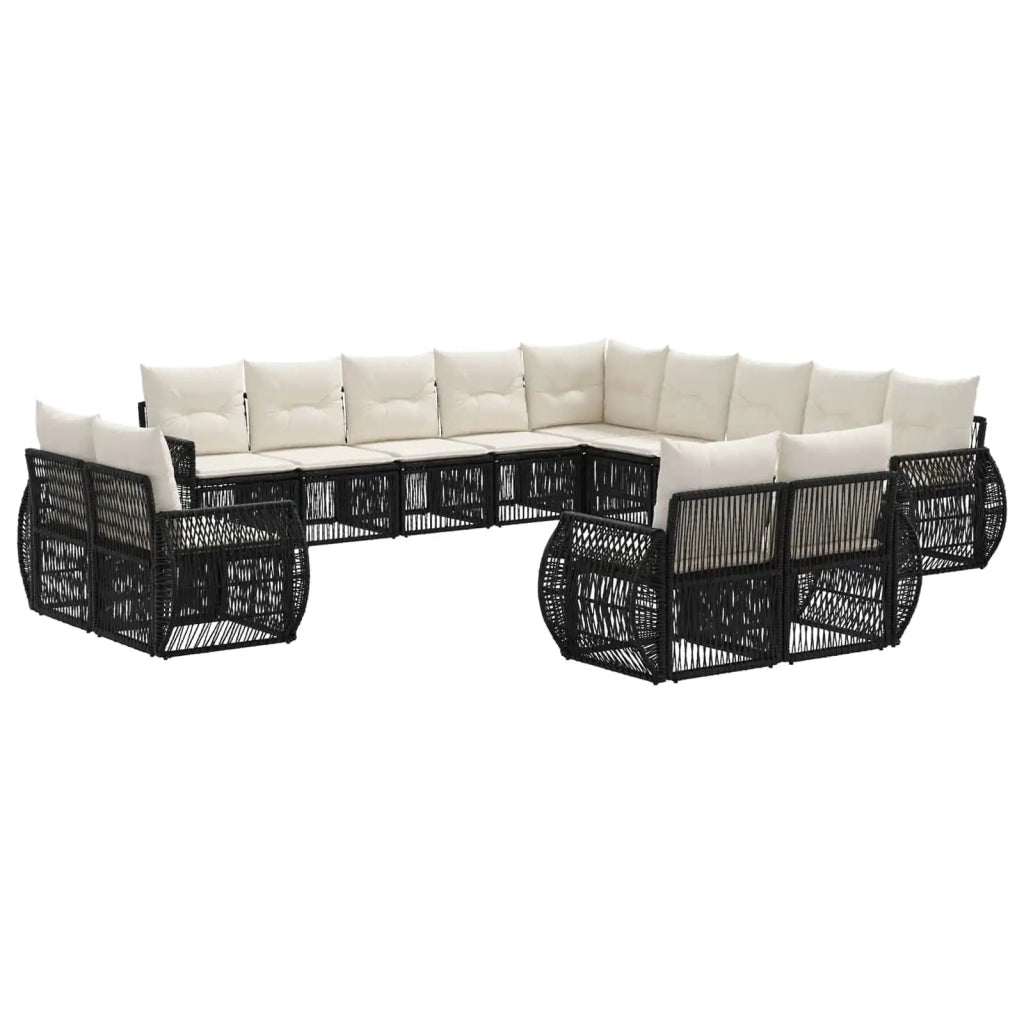 Set Divano da Giardino 13 pz Nero e Bianco Crema polyrattan 3435598
