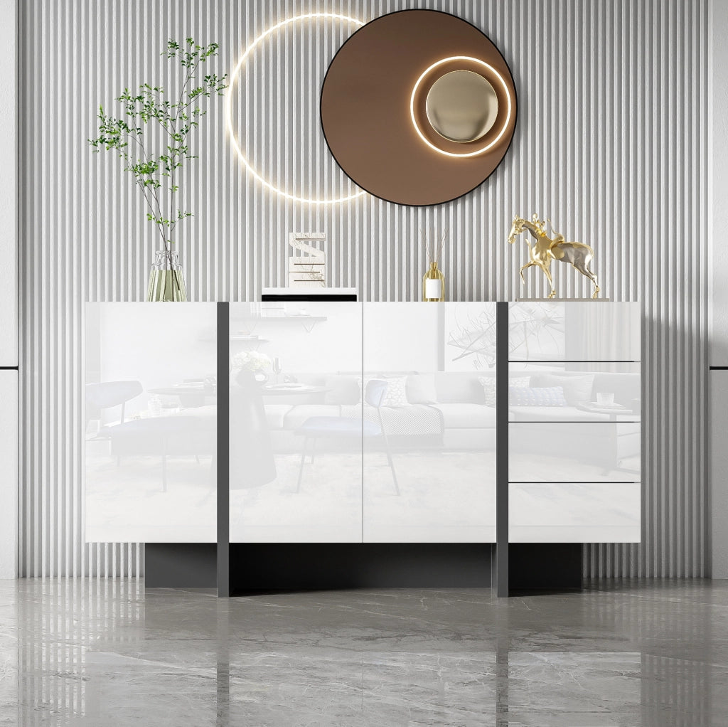 Sideboard bianco lucido con 2 ante e 4 cassetti