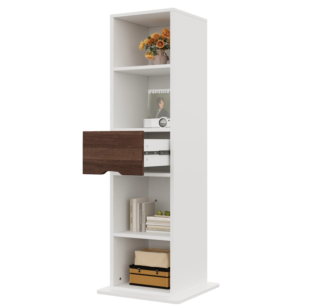 Mobile vetrina girevole 45 x 45 x 168 cm in MDF bianco con specchio a figura intera e cassetto