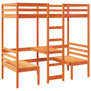 Letto singolo | Letto per adulti | Giroletto Soppalco Scrivania e Sedie Marrone Cera 75x190cm Pino