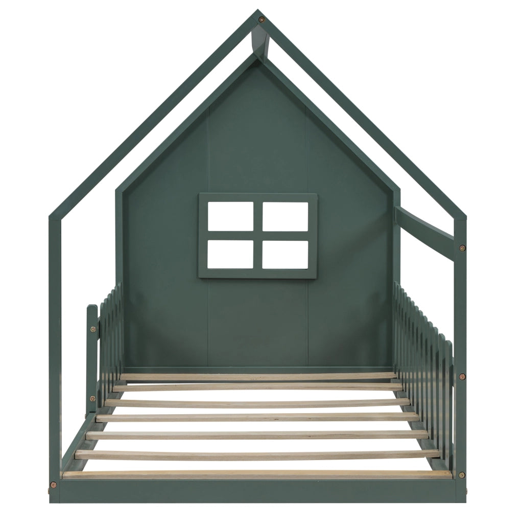 Letto per bambini a forma di casetta 90x200 cm in legno di pino e MDF, colore verde