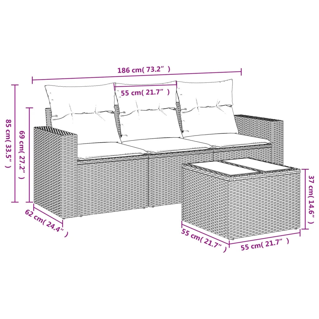 Set Divani da Giardino 4 pz | Set Salotto da Giardino con Cuscini in Polyrattan Grigio