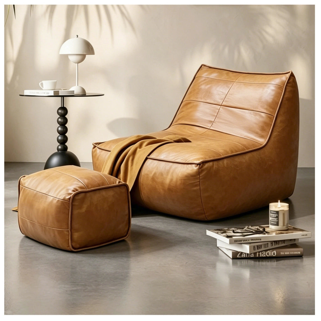 Poltrona ergonomica con pouf in tessuto tecnico marrone