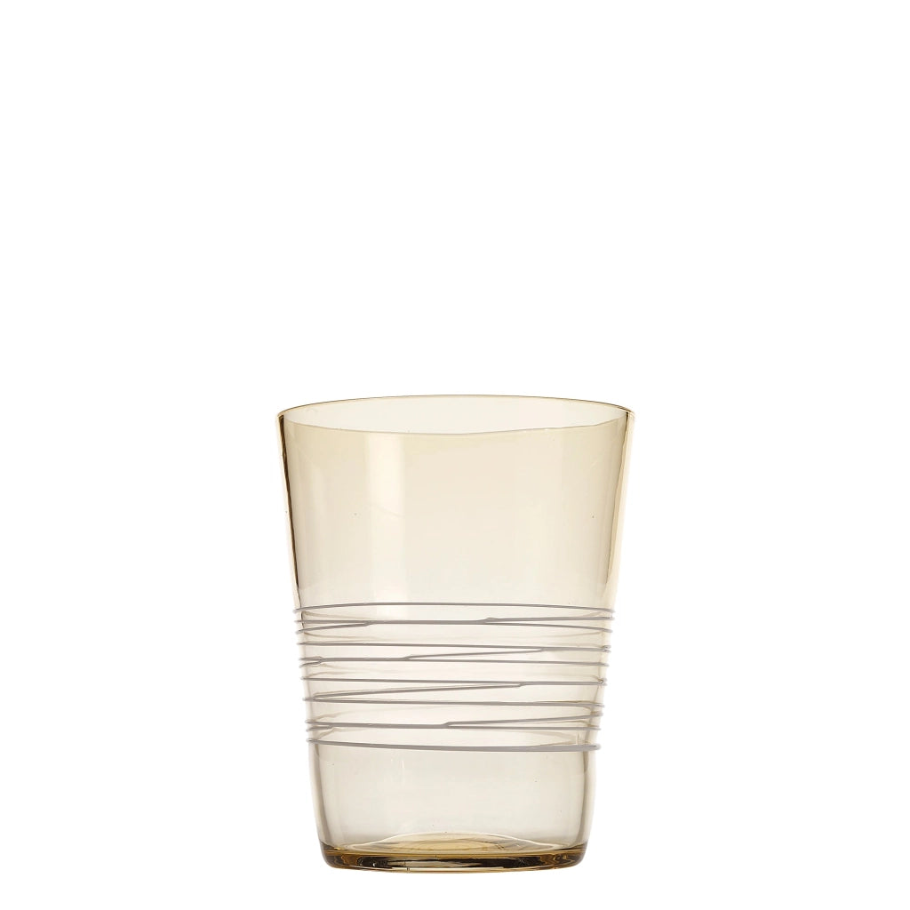 Set 6 Bicchieri Tumbler Filante in Vetro Ambra con Lavorazione a Filo Bianco: Design Elegante e Artigianale per la Tavola Quotidiana e le Occasioni