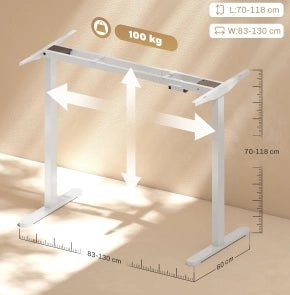 Struttura Scrivania Regolabile Elettricamente con Doppio Motore, Controllo a 3 Memorie, Bianco, Dimensioni 83-130x70-118 cm