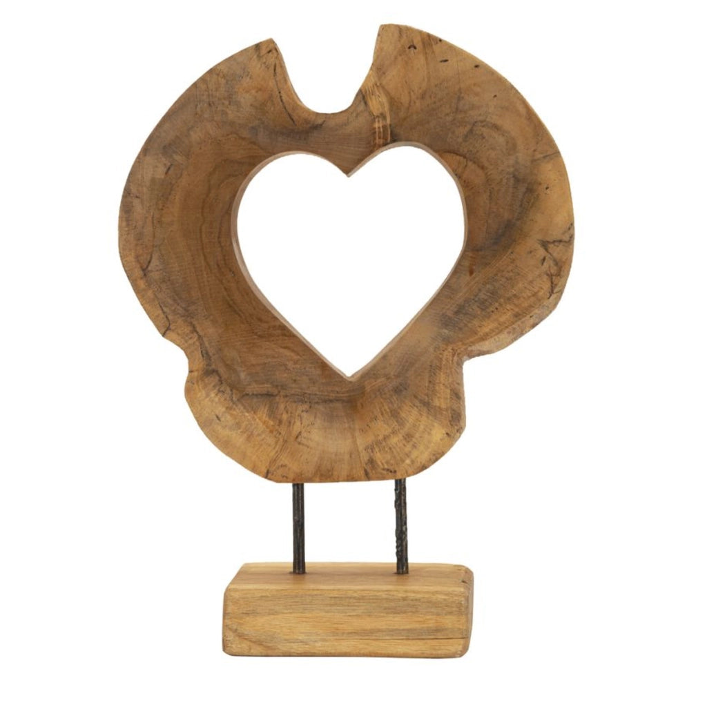 Scultura Cuore 7, Marrone, Legno, 28x10x38 cm